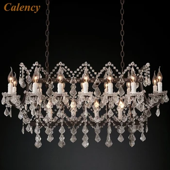 

New 19th C. Rococo Iron & Crystal Chandeliers Rectangular Crystal Lighting Candles Suspension Lamp Home Decoration