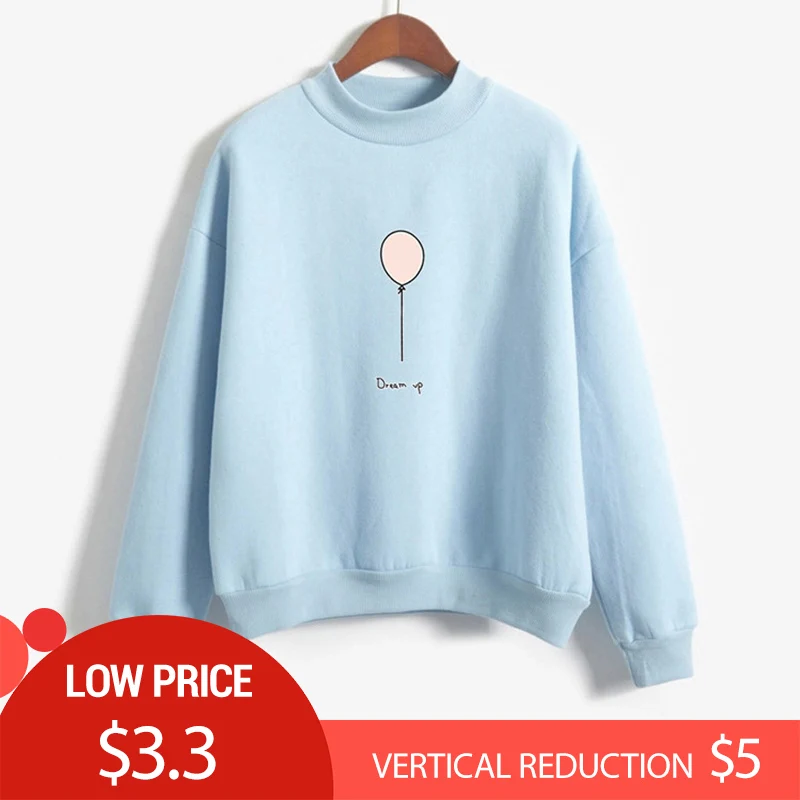 

CHAMSGEND Female sweatshirt Balloon Pattern Autumn hoodies O-Neck Long Sleeve casual pullovers Solid Sweatshirts women's F718