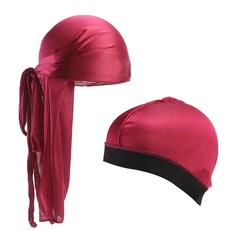 Мужская шелковистая Кепка Durag с длинным хвостом и широкими полосками однотонная