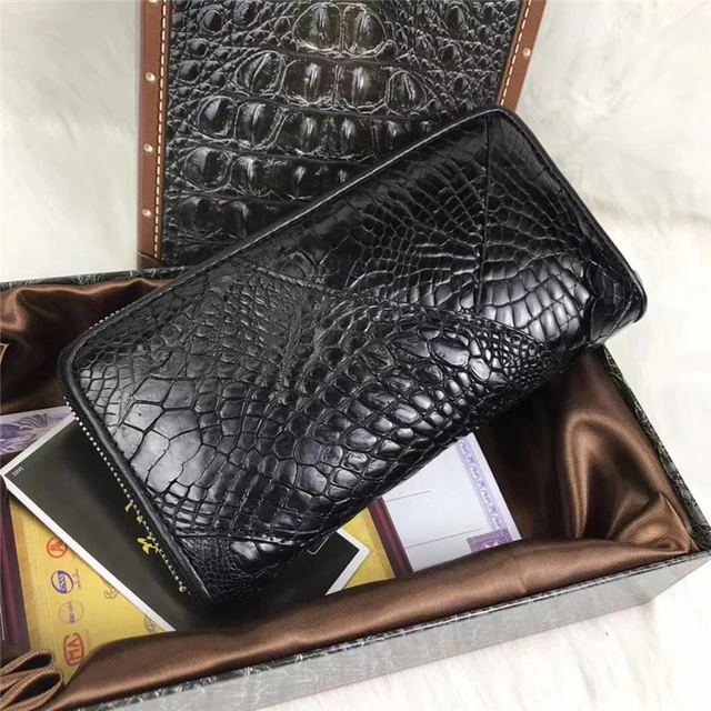 Exotic Genuine Alligator Paw Skin Men's Black Long Wallet