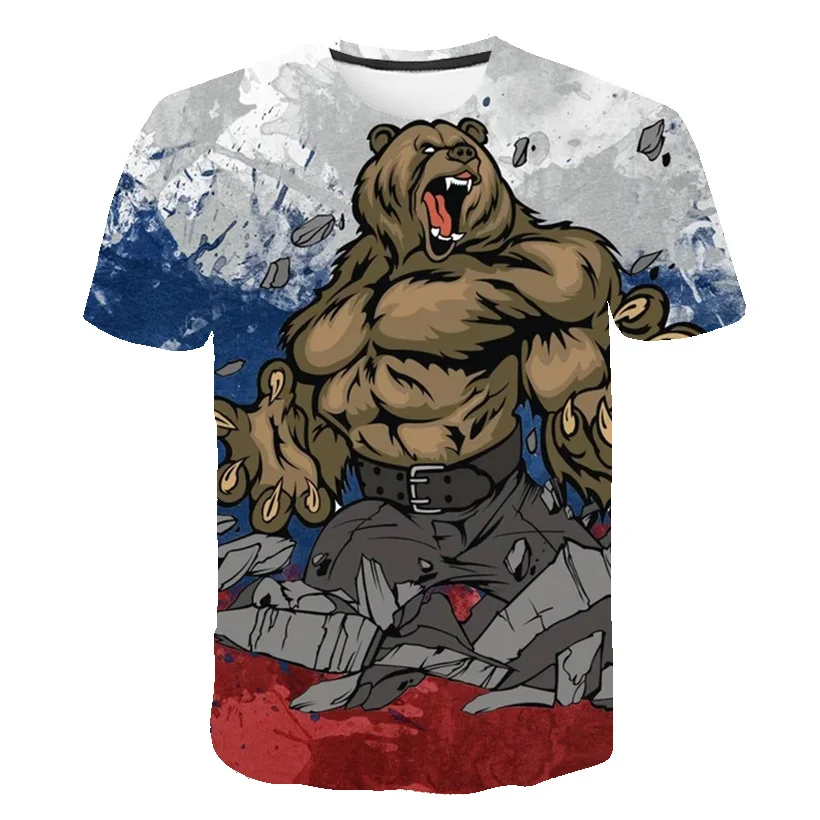 Summer Russian Bear T Shirt Men Russia T-shirt Fitness 3D Anime Tshirts Male Shirts Casual Tops Mens Clothing | Мужская одежда