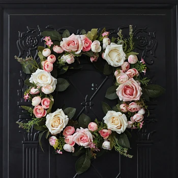 

35cm Silk Artificial Flower Wreath Rose Camellia Wreath Simulation Fake Garland For The Front Door Party Wedding Home Decor
