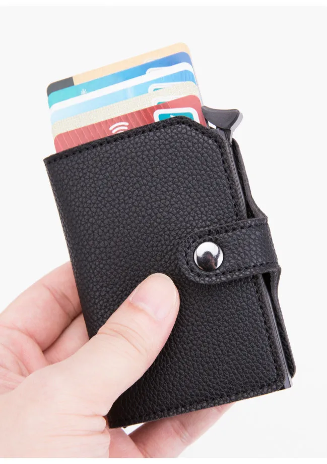 BISI GORO RFID кредитный держатель для карт Защита от кражи мужской кошелек кожаный металлический алюминиевый бизнес-чехол для банковских карт кошелек для карт