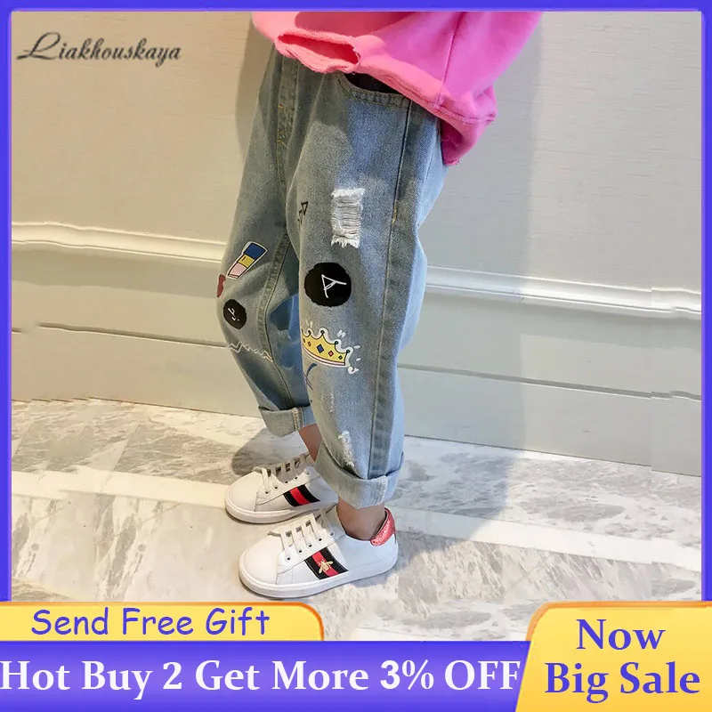 Новинка 2019 джинсы для девочек Корейская версия весенне-осенних теплых детских