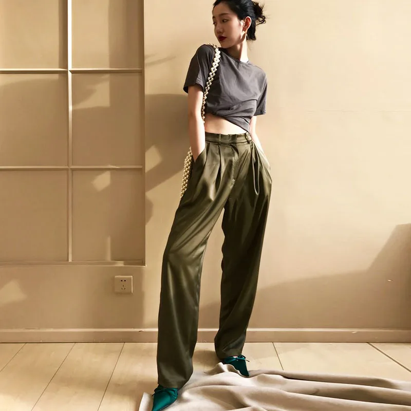 mustard green pants straight mopping 