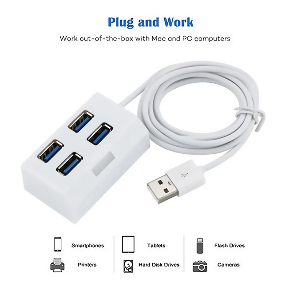 Divisor de concentrador Mini USB 3,0 de 4 puertos, adaptador externo compacto y portátil, convertidor práctico para alta velocidad Universal