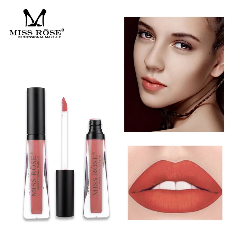 Матовый блеск для губ MISS ROSE 6 цветов прозрачная туба не прилипает чашка выцветает