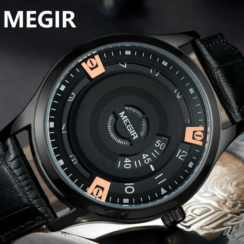 Креативные MEGIR, простой стиль, модные мужские кварцевые часы, роскошный кожаный ремешок, водонепроницаемые повседневные мужские часы, Relogio Masculino