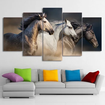 

HD Printed 5 Piece Canvas Art Running Horse Painting Animal Wall Pictures for Living Room Modern Poster