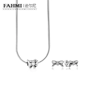 

FAHMI 100% 925 Sterling Silver SALE - BOW NECKLACE AND EARRINGS SET fit charm original Necklace jewelry A Set