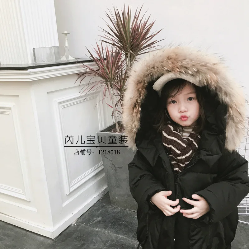 

BOY'S Girls Winter Cotton Overcoat Children Korean-style 2018 Winter New Products Genuine Fur Collar Ozhouzhan Cotton-padded Clo