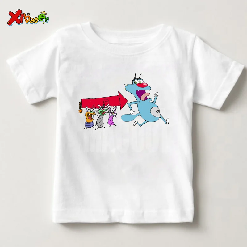Г. Летние детские футболки с героями мультфильмов Oggy и тараканы, Детская летняя футболка футболки с короткими рукавами для мальчиков и девочек - Цвет: White childreT-shirt