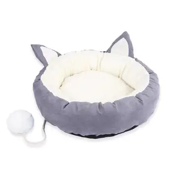 

Pet Supplies Cat Ear Shape Pet Bed Soft Cat Puppy Nest with Toy Ball Detachable Ear Design Dog Cat Sleeping Bed L Gray
