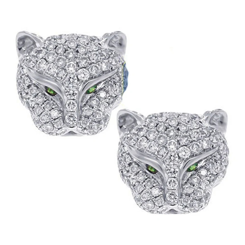 Silver Color Leopard Head Stud Earrings For Women Men Gift Hip Hop Jewelry Cool Rhinestone Animal Party | Украшения и аксессуары