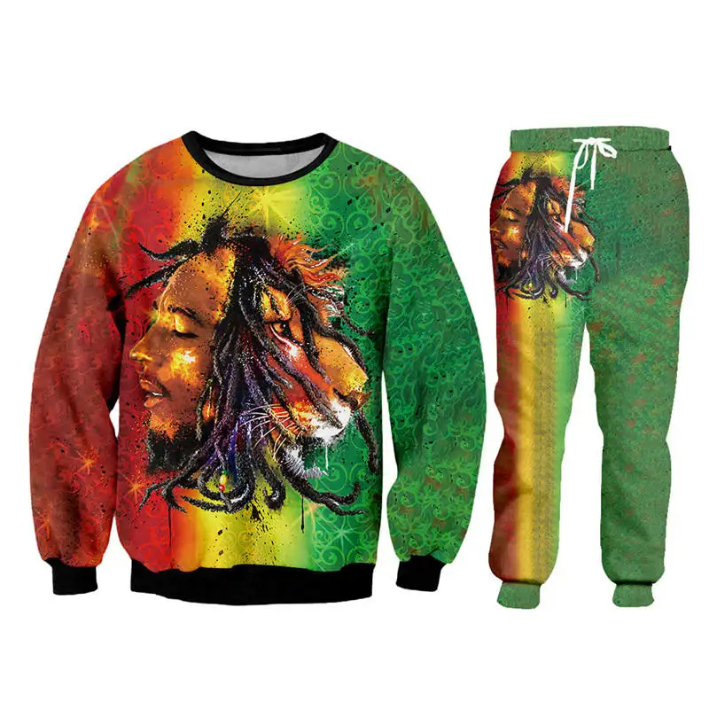 Fashion Men's sets Streetwear 3d Bob Marley Lion Print T-shirt+Sweatpants 2 Pieces Sets Unisex Zipper Hoodie Jacket Custom S-6XL (27)