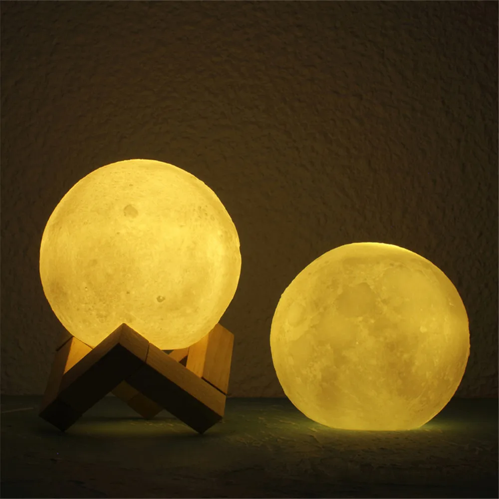 LED Night Light 3D Print Moon Lamp 14CM Battery Powered With Stand Starry Lamp 7 Color Bedroom Decor Night Lights Kids Gift childrens night lights