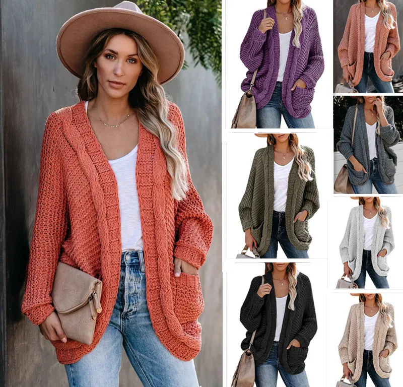 

Autumn and winter large button rope thick needle cardigan jacket sweater