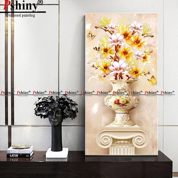 

PSHINY 5D DIY Diamond embroidery sale vase flower picture Full drill with round rhinestone Diamond Painting cross stitch new