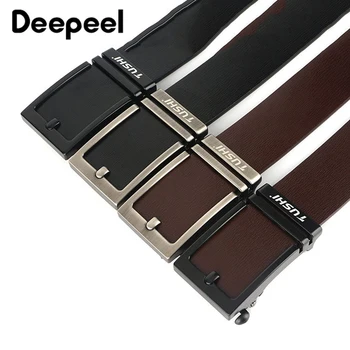 

Deepeel 1pc 3.4cm*110-130cm Man's Second Layer Cowhide Leather Alloy Automatic Buckle Belts Business Girdle Gifts for Men YB379