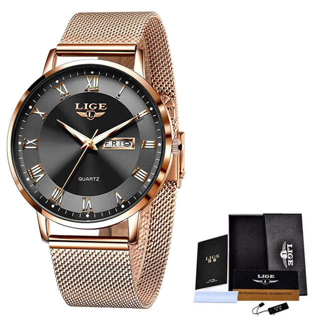 LIGE Women's Luxury Ultra-Thin Mesh Quartz Watch - Fashion Casual Sport Chronograph