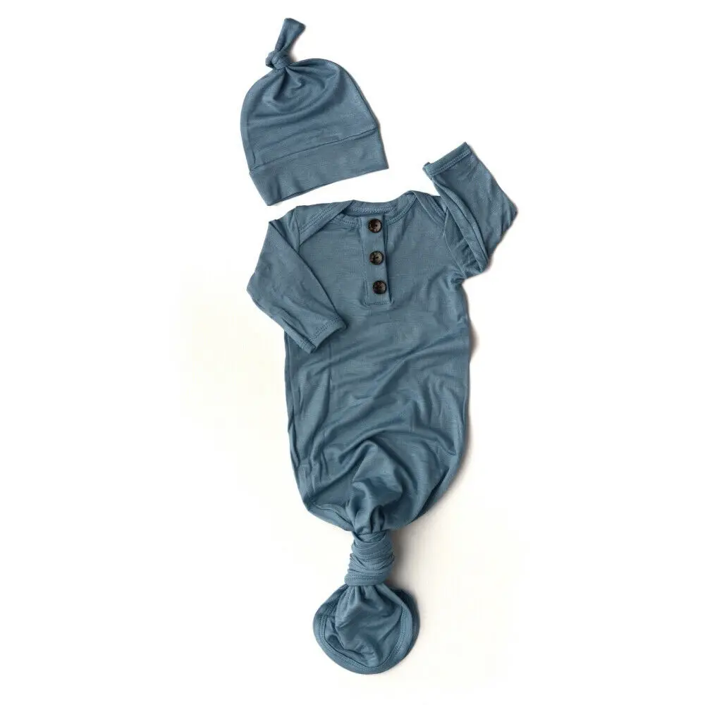 Брендовые спальные мешки для новорожденных девочек и мальчиков 0-12 месяцев, одеяло облегающее платье, комплект одежды из 2 предметов, спальный мешок+ повязка на голову - Цвет: Синий