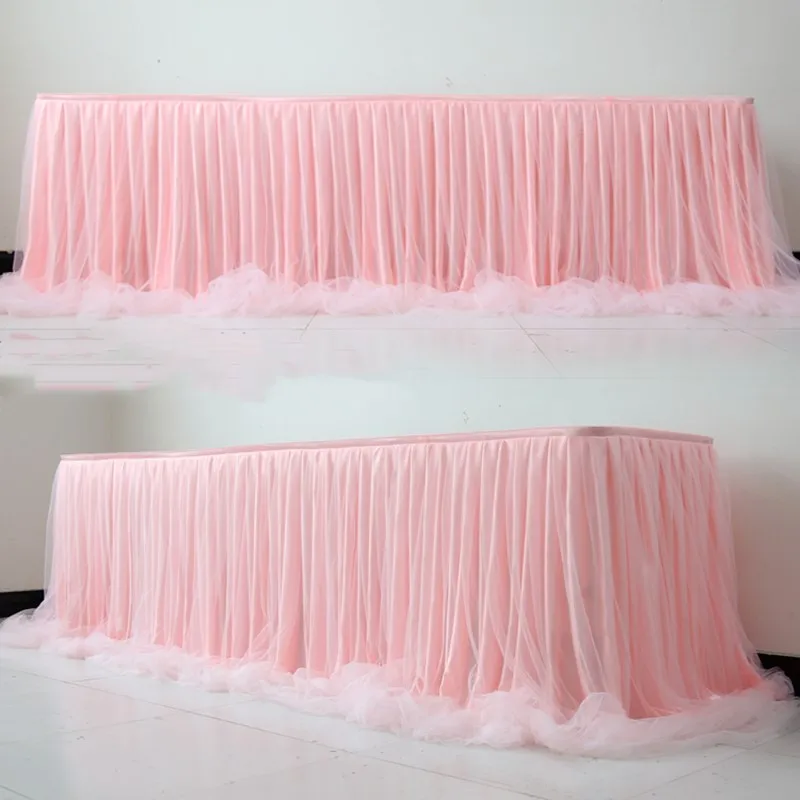 Ледяная шелковая сетка, двухслойная пряжа для мытья стола, юбка для свадебного входа, скатерть для дня рождения, фартук для стола - Цвет: E