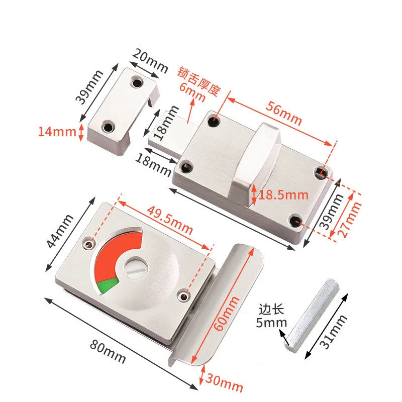 Metal Indicator Door Lock Public Toilet WC Hardware Latch For Bathroom  Occupied Vacant Engaged Deadbolt Dressing Room - AliExpress