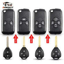Dandkey 2/3/4 кнопки Flip модифицированный дистанционный ключ с оболочкой для Защитные чехлы для сидений, сшитые специально для Toyota Corolla RAV4 Yaris Prado Camry Корона Avalon TOY43 автомобильные аксессуары