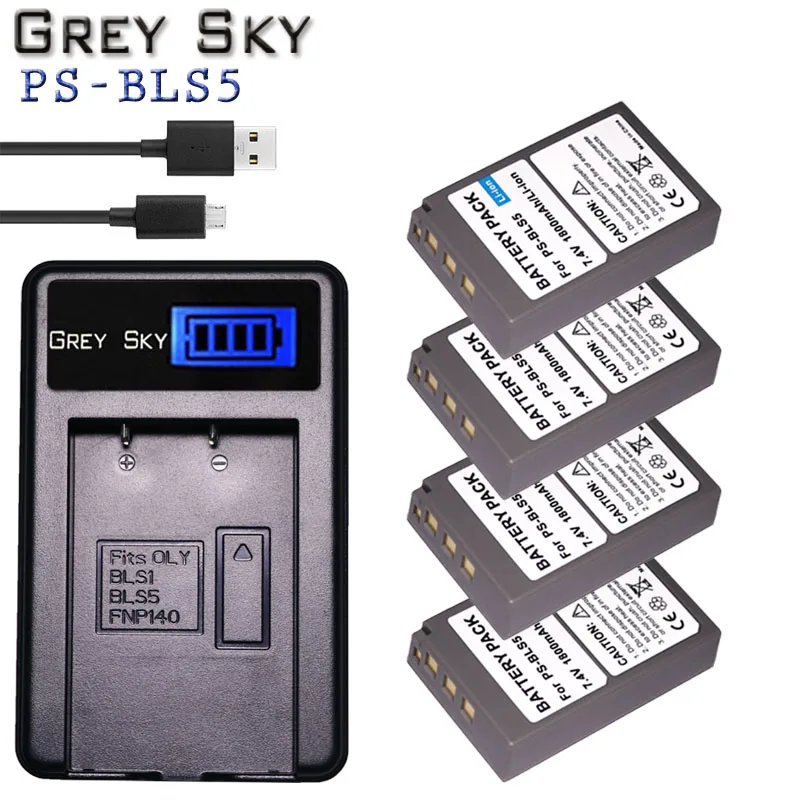 Charger and 4battery 1800 мА/ч, PS-BLS5 BLS-5 BLS5 BLS-50 BLS50 Батарея для Olympus PEN E-PL2, E-PL5, E-PL6, E-PL7, E-PM2, OM-D E-M10, E-M10 II, Stylus1 - Цвет: Charger and 4battery