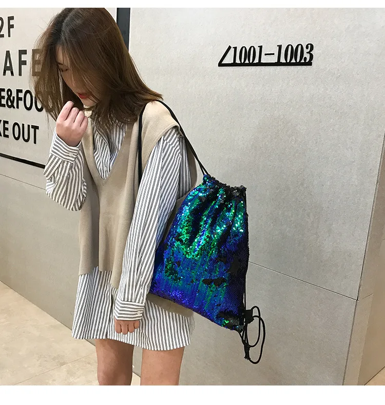 Новая мода блестки Drawstring Рюкзак луч порт s сумка для хранения карман сумка для покупок путешествия рюкзак