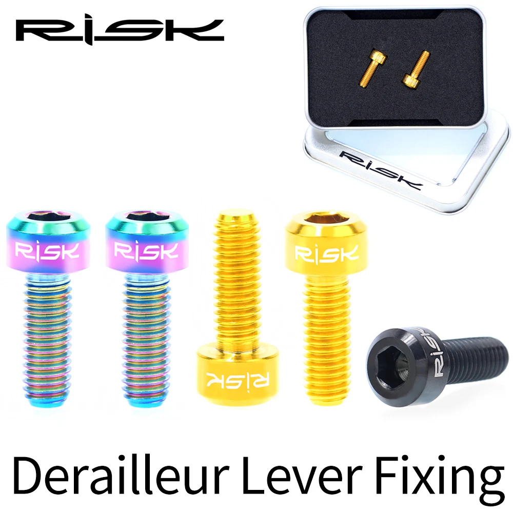 RISK 2PCS M5*14 Titanium Brake Lever Bolts For MTB Derailleur Lever Screws Fixed Brake Handle Bolt 4 Colors Bicycle Parts 2pcs bicycle bike rear derailleur guide wheel screws bolts m5 16mm cycling titanium alloy ultra light screws bicycle accessories