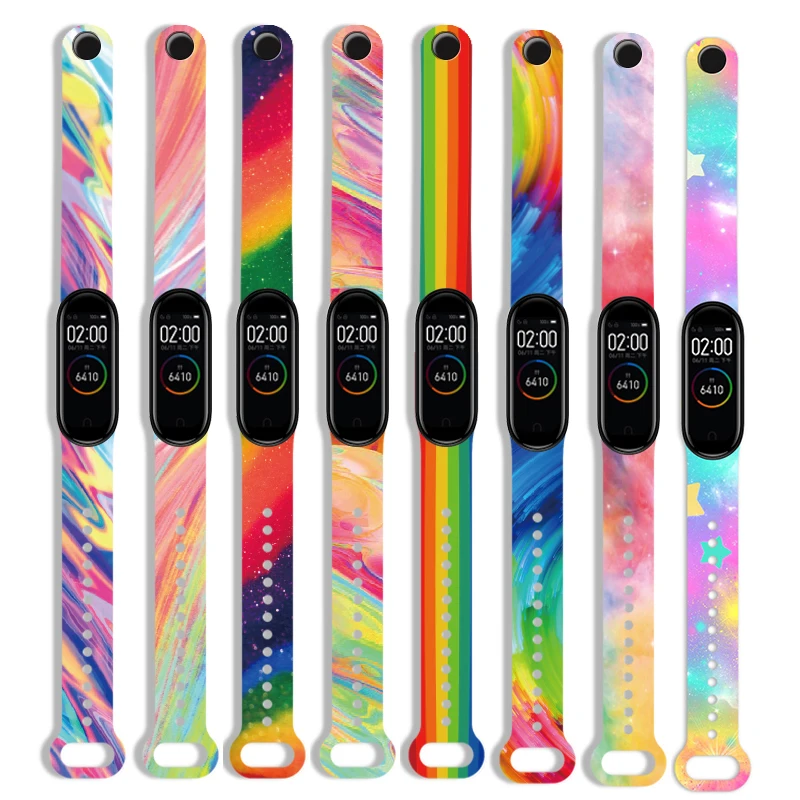 Силиконовый ремешок радужного цвета для Xiaomi Mi band 5 6 4 3 браслет NFC mi сменный умный |
