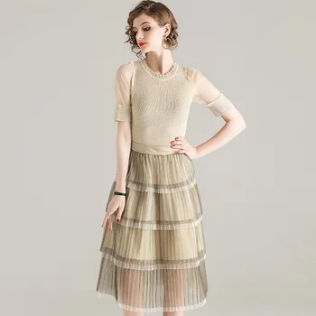 

T201026 Suit Female 2020 Season Women's Wear Knitting Top Mesh Skirt Two-piece Set