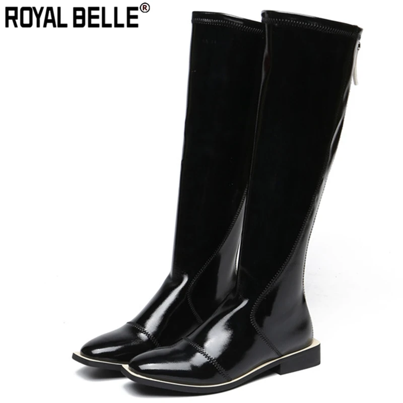 Royal Belle/женские сапоги до колена из лакированной кожи на молнии с квадратным