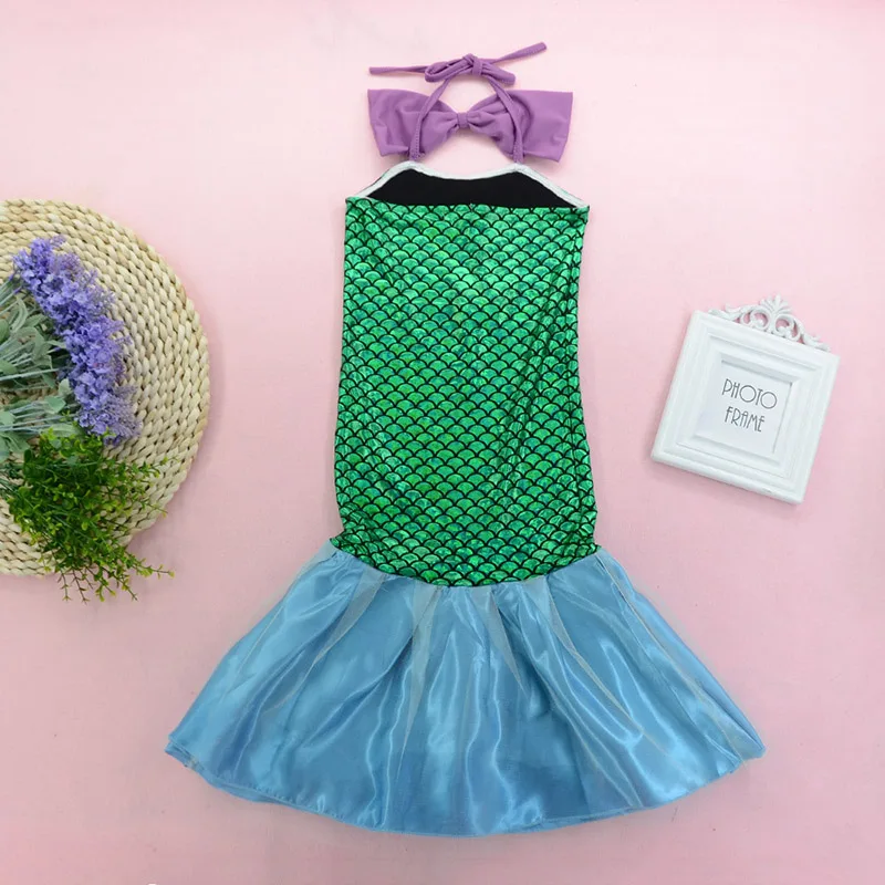 Платья с русалочкой для девочек модный купальник бикини Детский костюм на Хэллоуин для детей летняя пляжная одежда бассейн праздничная одежда