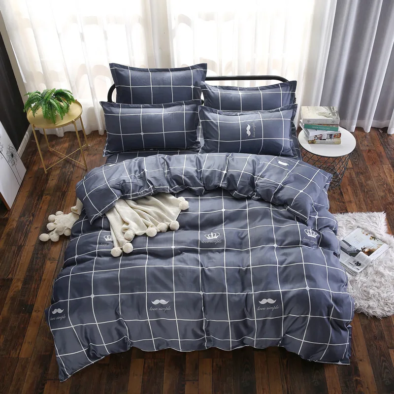 2Colours New Arrival 4 Pcs All Size Duvet Cover with Pillow Case Quilt Cover Bedding Set Single Double King