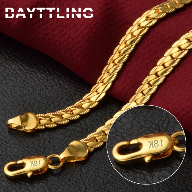 BAYTTLING S925 Sterling Silver Gold/Silver 8/18/20/24 Inch Side Chain Necklace For Women Men Fashion Jewelry Gifts Gold