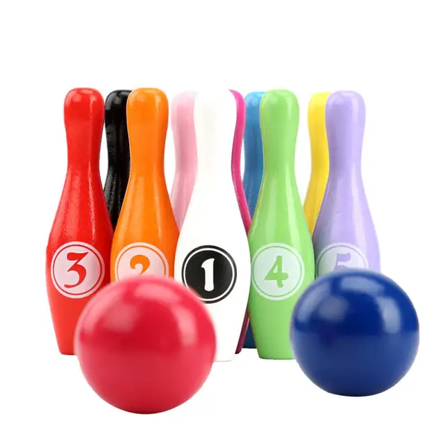 Set wooden color digital bowling children educational toy indoor outdoor sports bowling game bowling kid