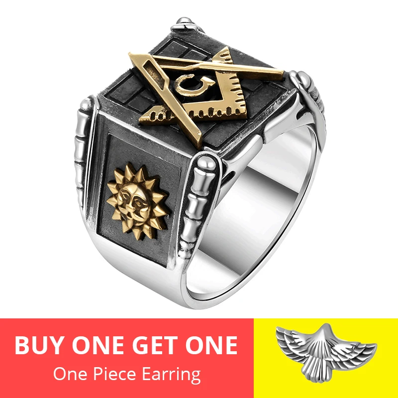 ZABRA Vintage 925 Sterling Silver Masonic Rings For Men