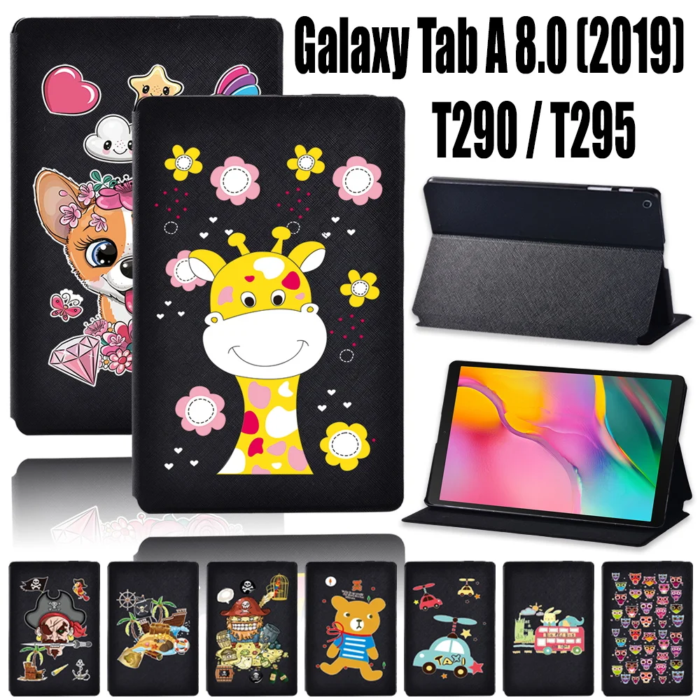 

Case for Samsung Galaxy Tab A T290/T295 (2019) 8.0 Inch Black Printed PU Leather Tablet Stand Folio Cover + Free Stylus