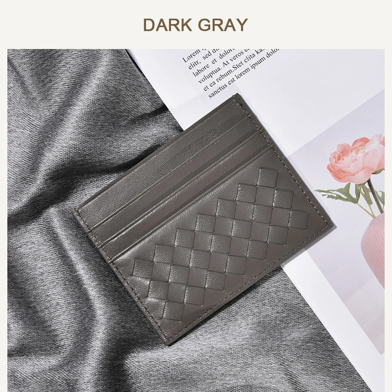 Dark gray Кожаная мужская ультратонкая брендовая визитная карточка с несколькими отделениями для карт, простая модная женская сумка для карт - Color: Dark gray