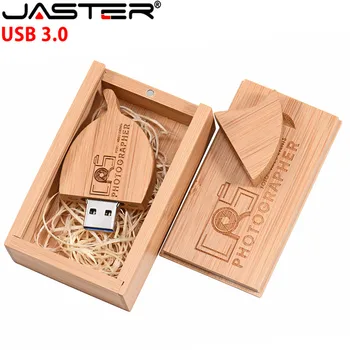 

JASTER USB 3.0 leaf flash drive + wooden box storage USB pen drive Memory stick 4G 8G 16GB 32GB 64GB 128GB U disk Christmas gift