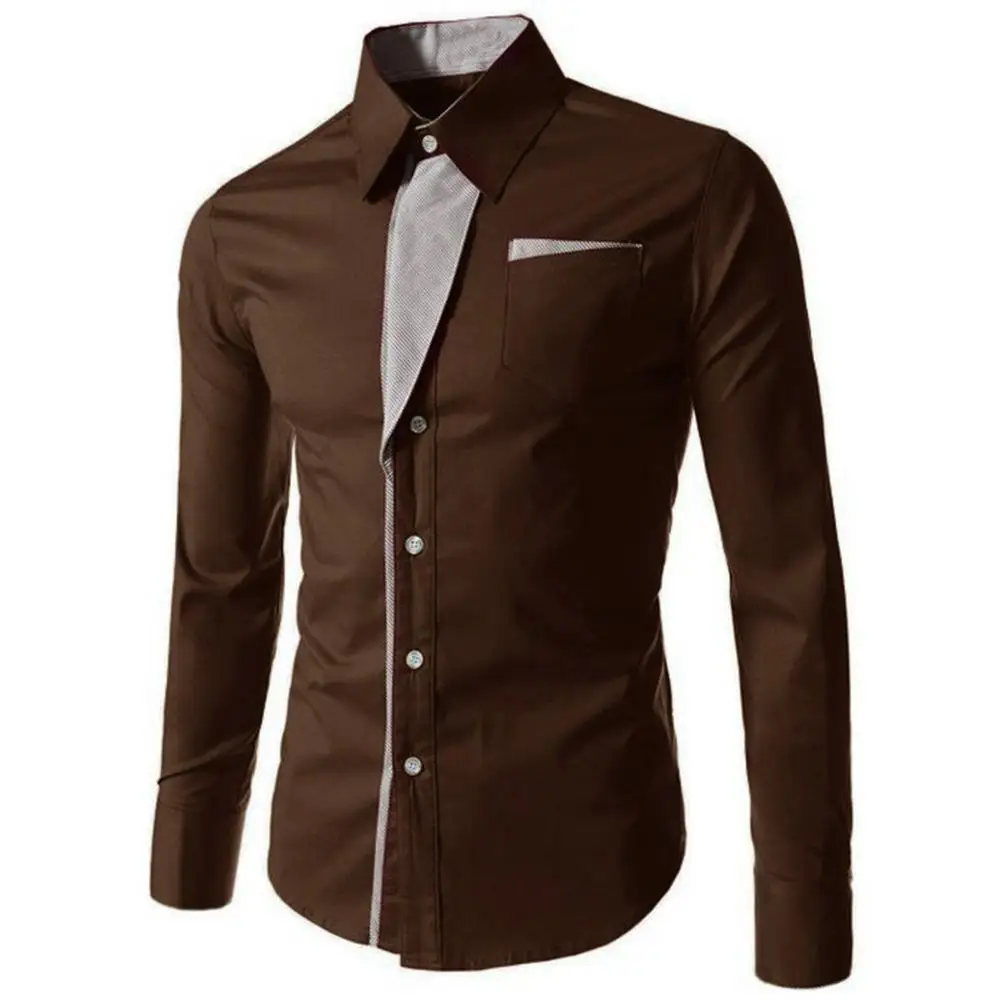 

Men Shirts Stand Collar Long Sleeve Color Block Button Up Shirt All-match Top Muscular Body Wedding Chemise homme 2021 4XL