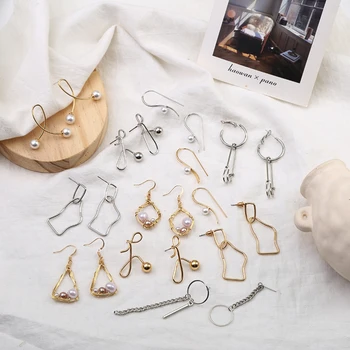 

Simulated Pearl Drop Dangle Earrings Line Winding Geometric Heteromorphic Square Ball Button Ellipse Earrings For Women