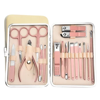 

18Pcs Professional Nail Art Tools Nail Clipper Cutter Trimmer Nail File Set Manicure Tool Set (Pink)