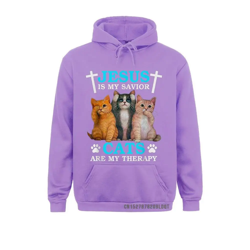  Men Long Sleeve Jesus Is My Savior Cats Are My Therapy Christian Funny Cat T-Shirt__B13213 Sweatshirts Birthday Hoodies Graphic Clothes Jesus Is My Savior Cats Are My Therapy Christian Funny Cat T-Shirt__B13213purple
