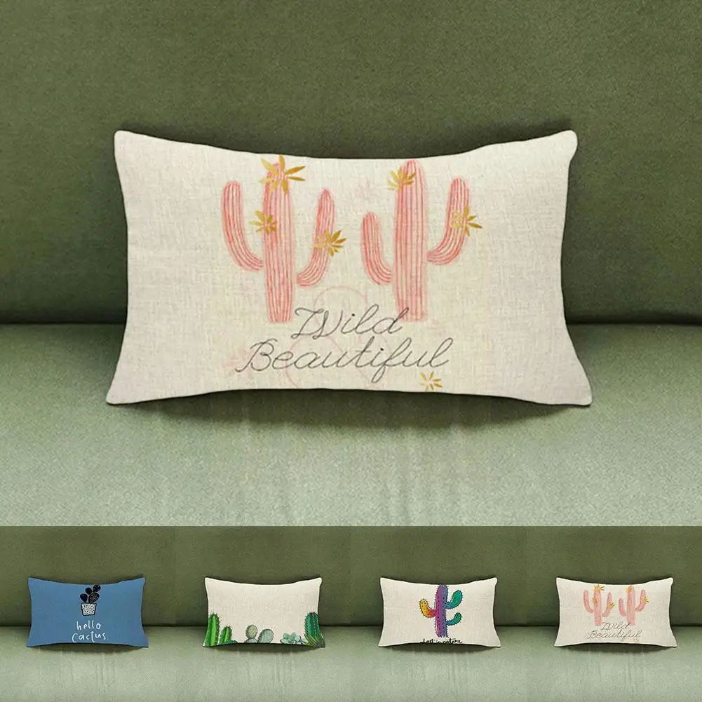 Lovely Cactus Cushion Cover Summer Green Plant Throw Decoration Pillowcases Word Cute Striped Pillows J6Z1 | Дом и сад