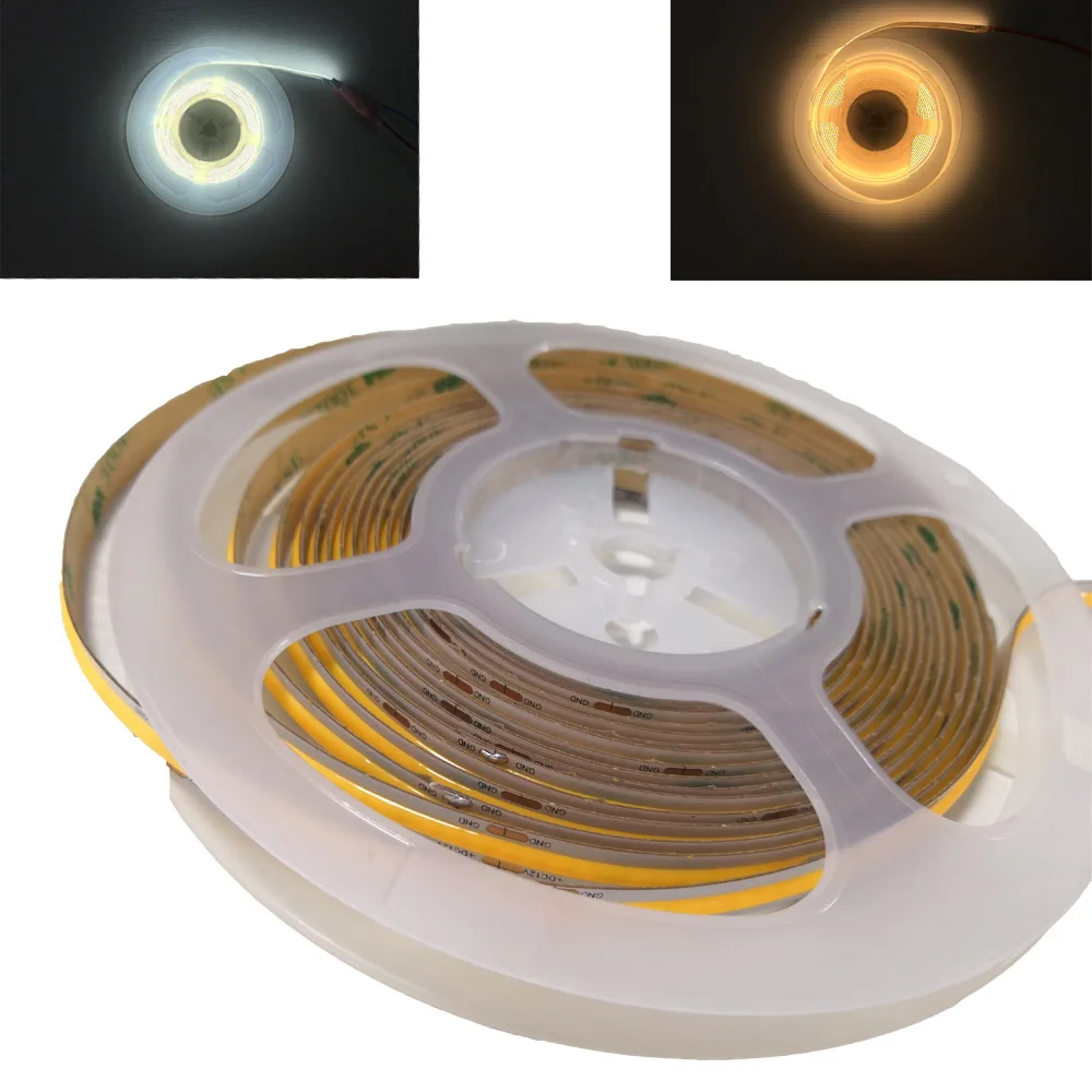 

24V 12V COB LED Strip with Sticker 5M Soft Flexible FOB LED Tape for Decoration Indoor Outdoor Lighting Lamp Bar (3000K/6000K)