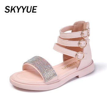 

Summer Kids Princess Sandals Baby Girls Gladiator Sandals Children Brand Shoes Black Beach Sandals Pu Leather Sandals 2020 New