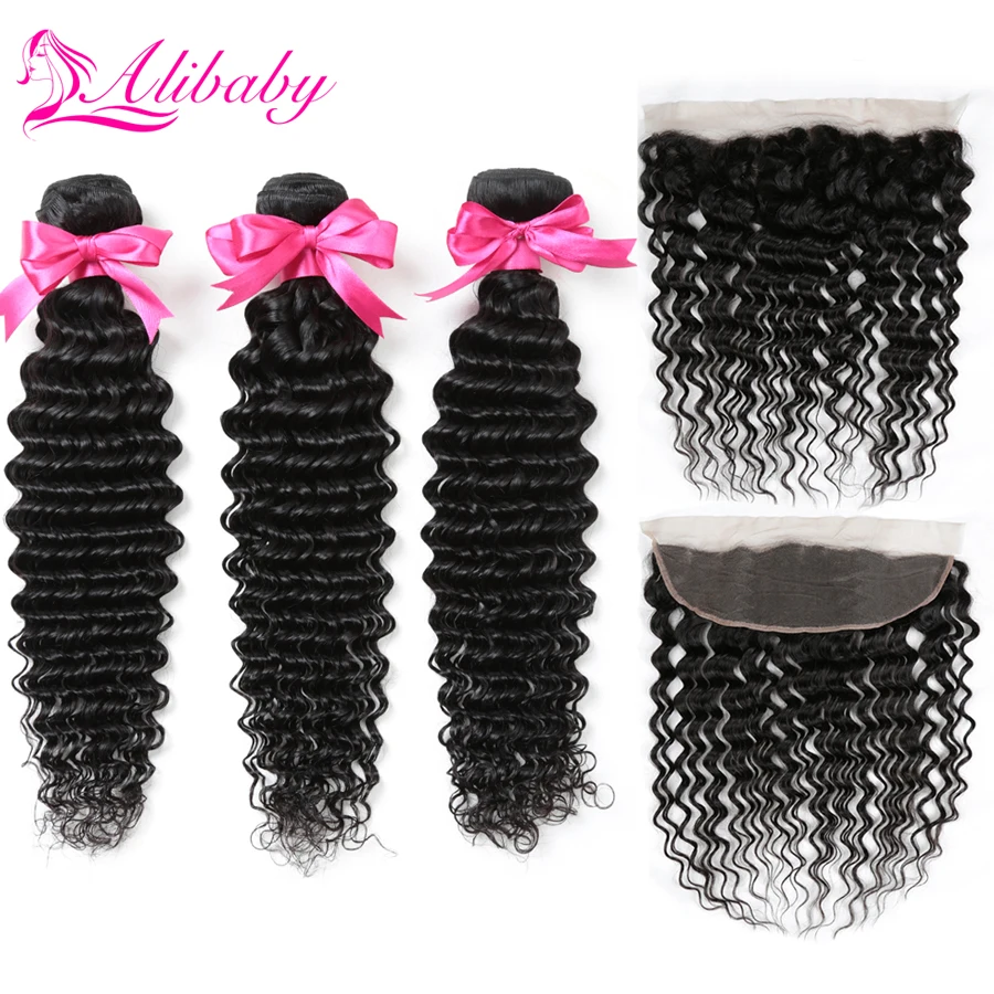 

Alibaby Peruvian Deep Wave Bundles With Closure Non Remy Deep Wave With Frontal 3 Bundles With Frontal 100% Human Hair
